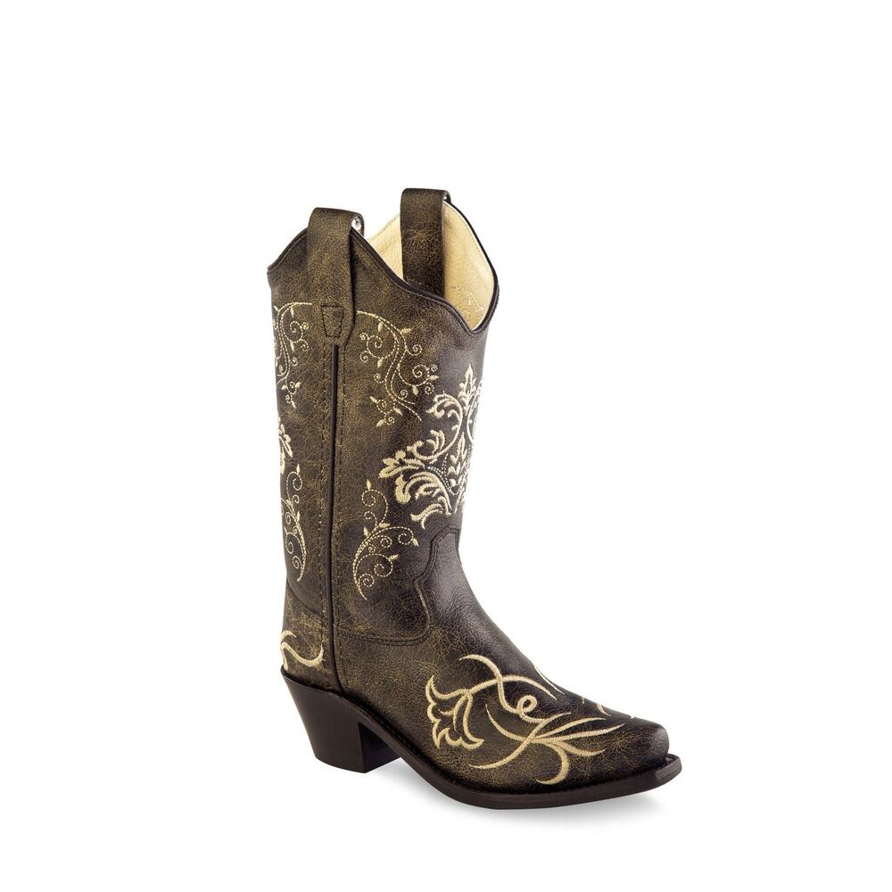 Old West Kids' 1.5 Vintage Charcoal Snip Toe Fashion Western Boot w/ Embroidery